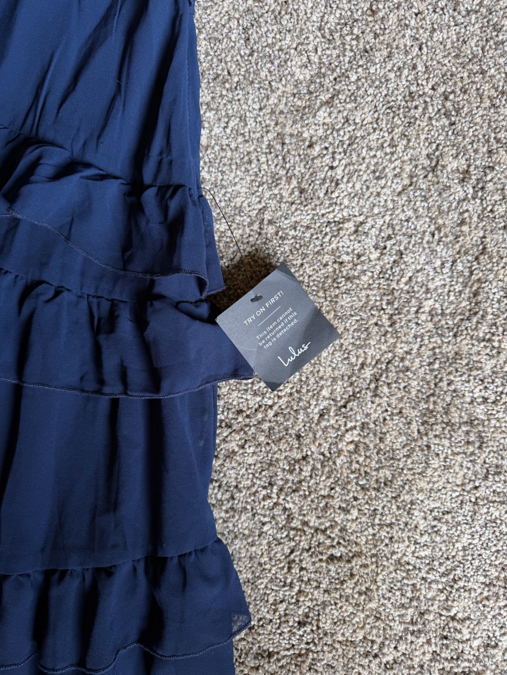 Lulus Compelling Romantic Ruffled Tiered Maxi Dress in Dark Navy Sz M Bridesmaid - Picture 4 of 16